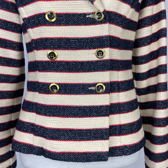 Cabi #5094 | Cruise Jacket Navy Cream Red Stripe Nautical Double Breasted Blazer - Picture 7 of 16